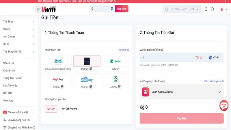 Nạp tiền Vwin - Hướng dẫn cách gửi tiền nhanh cho người mới 2 Gửi Tiền Vwin Qua Ngân Hàng Trực Tuyến Chỉ Với 3 Bước